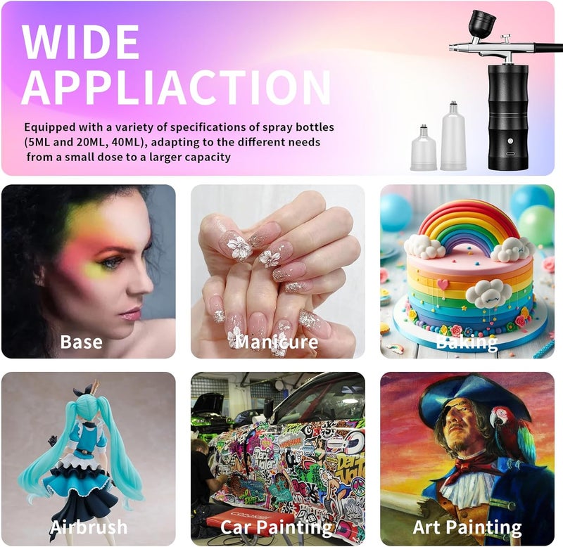 CBVCBV Airbrush Kit with Compressor Portable Airbrush Kit 48PSI High-Pressure Non-Clogging Air Brush Set Cordless Rechargeable with 0.3mm Nozzle and Cleaning Brush for Painting,Nail Art, Makeup (Black) - Image 3